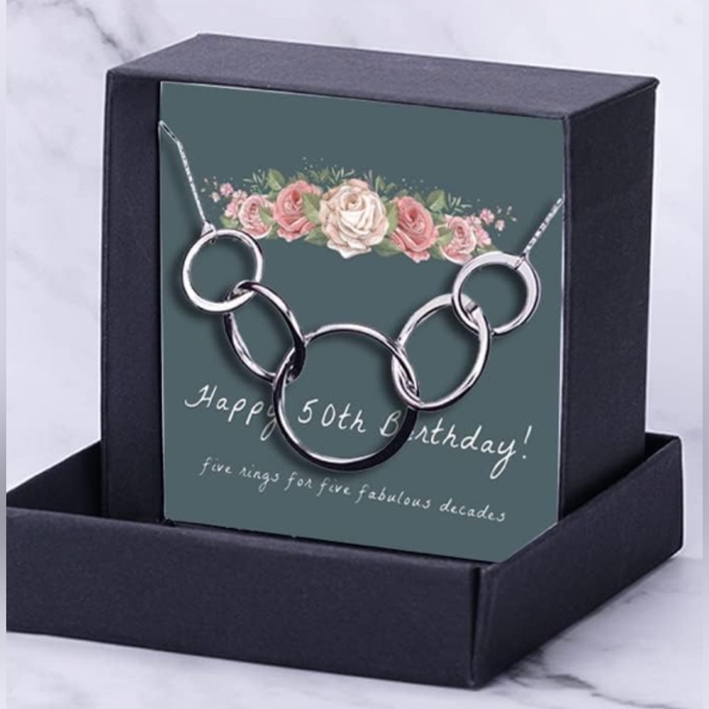 FIVE CIRCLE NECKLACE 50th Birthday or Anniversary Gift 925 Sterling Silver NIB